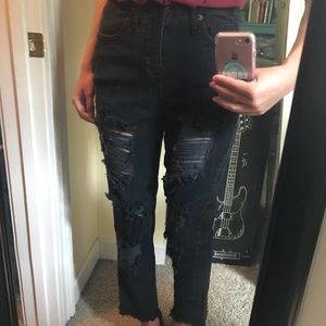 High Waist Black Ripped Jeans